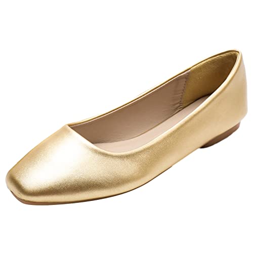 ANUFER Damen Ballerinas Quadratischer Zeh Mikrofaser-Leder Schlüpfen Kleid Pumps Schuhe Gold Matt SN0707127 EU39.5 von ANUFER