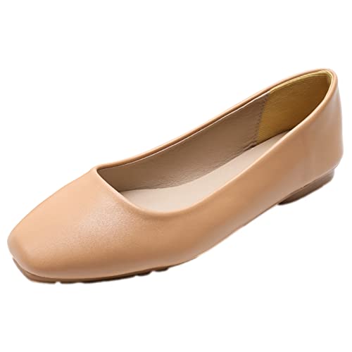 ANUFER Damen Ballerinas Quadratischer Zeh Mikrofaser-Leder Schlüpfen Kleid Pumps Schuhe Khaki Matt SN0707127 EU38.5 von ANUFER