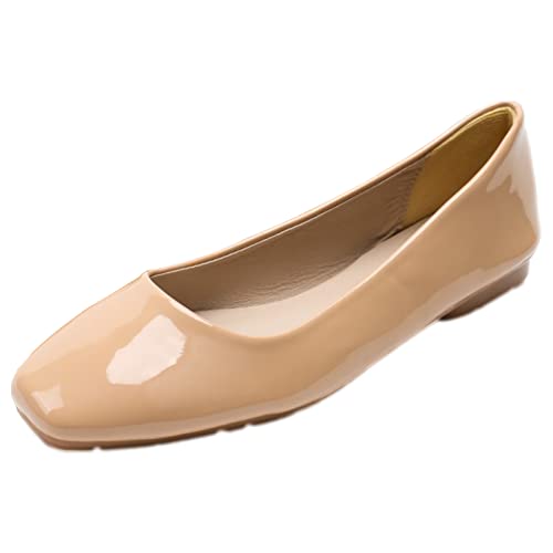 ANUFER Damen Ballerinas Quadratischer Zeh Mikrofaser-Leder Schlüpfen Kleid Pumps Schuhe Khaki Patent SN0707127 EU42 von ANUFER