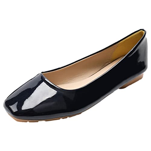 ANUFER Damen Ballerinas Quadratischer Zeh Mikrofaser-Leder Schlüpfen Kleid Pumps Schuhe Marineblau Patent SN0707127 EU37 von ANUFER