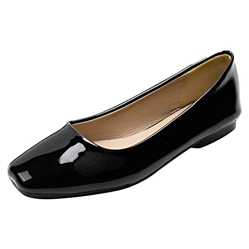 ANUFER Damen Ballerinas Quadratischer Zeh Mikrofaser-Leder Schlüpfen Kleid Pumps Schuhe Schwarz Patent SN0707127 EU39.5 von ANUFER