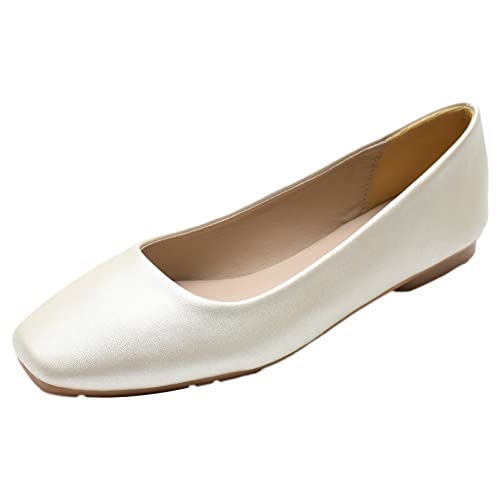 ANUFER Damen Ballerinas Quadratischer Zeh Mikrofaser-Leder Schlüpfen Kleid Pumps Schuhe Weiß Matt SN0707127 EU39.5 von ANUFER