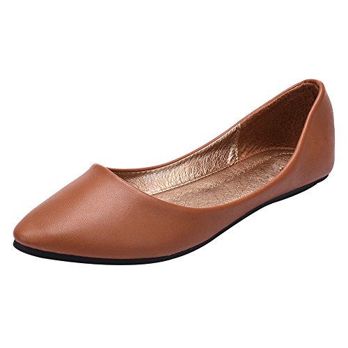 ANUFER Damen Ballerinas Spitze Zehe Mikrofaserleder Schlüpfen Kleid Pumpt Schuhe Braun SN020536 EU35 von ANUFER