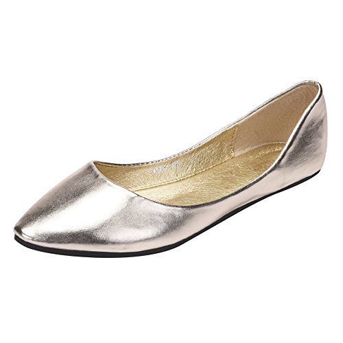 ANUFER Damen Ballerinas Spitze Zehe Mikrofaserleder Schlüpfen Kleid Pumpt Schuhe Gold SN020536 EU36 von ANUFER