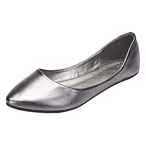 ANUFER Damen Ballerinas Spitze Zehe Mikrofaserleder Schlüpfen Kleid Pumpt Schuhe Grau SN020536 EU35 von ANUFER