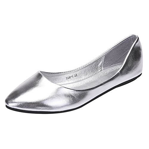 ANUFER Damen Ballerinas Spitze Zehe Mikrofaserleder Schlüpfen Kleid Pumpt Schuhe Silber SN020536 EU37 von ANUFER