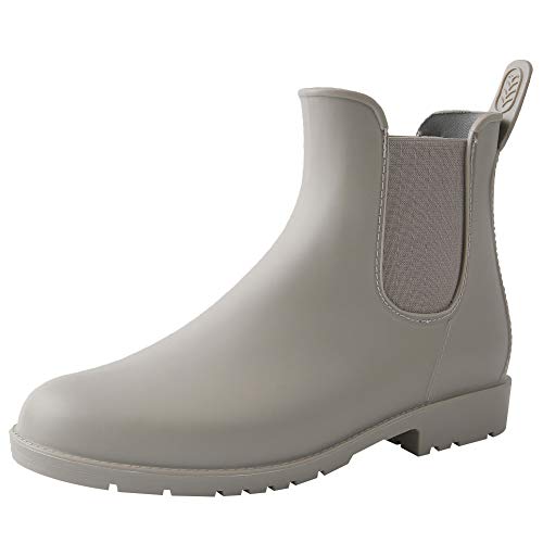 ANUFER Damen Chelsea Knöchel Regen Stiefel Dauerhaft Elastisch Schlüpfen Welly Schuhe Grau 38 EU von ANUFER