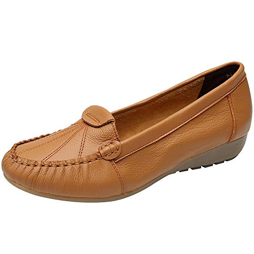 ANUFER Damen Echtes Leder Weich Einzige Ballerinas Schlüpfen Niedriger Keilabsatz Im mittleren Alter Wanderschuhe Braun SN02450 EU38 von ANUFER