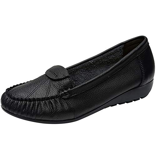 ANUFER Damen Echtes Leder Weich Einzige Ballerinas Schlüpfen Niedriger Keilabsatz Im mittleren Alter Wanderschuhe Schwarz SN02450 EU38.5 ANUFER Damen Echtes Leder Weich Einzige Ballerinas Schlüpfen Niedriger Keilabsatz Im mittleren Alter Wanderschuhe Schwarz SN02450 EU38.5 von ANUFER