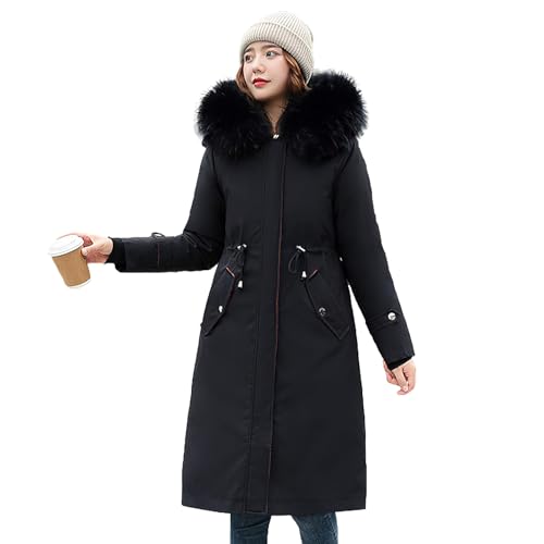 ANUFER Damen Extra Lang Verdickt Parka Jacke Abnehmbares Futter Alle Jahreszeiten Mäntel Schwarz SN071105 2XL von ANUFER