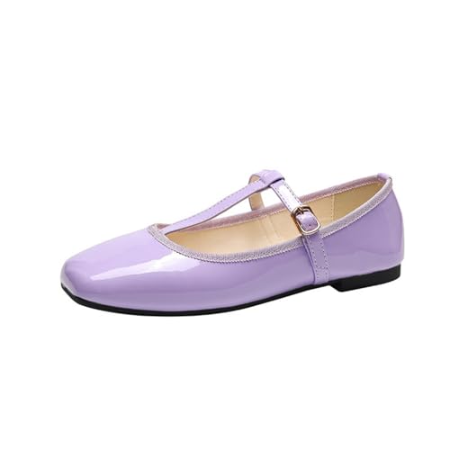 ANUFER Damen Flache Mary Jane Schuhe Schnalle T-Riemen Ballett-Pumps SD5A1208 Violett EU41.5 von ANUFER
