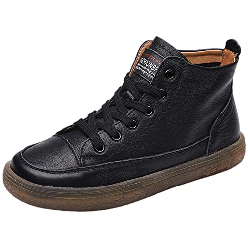 ANUFER Damen High-Top aus Echtem Leder Schnürsneaker Lässig Knöchel Booties Schwarz SN02956 EU38.5 von ANUFER