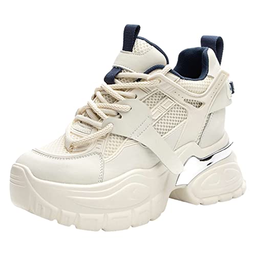 ANUFER Damen Hohe Plattform Chunky Trainer Schuhe Echtes Leder Keilabsatz Turnschuhe Beige SN070146 EU35 von ANUFER