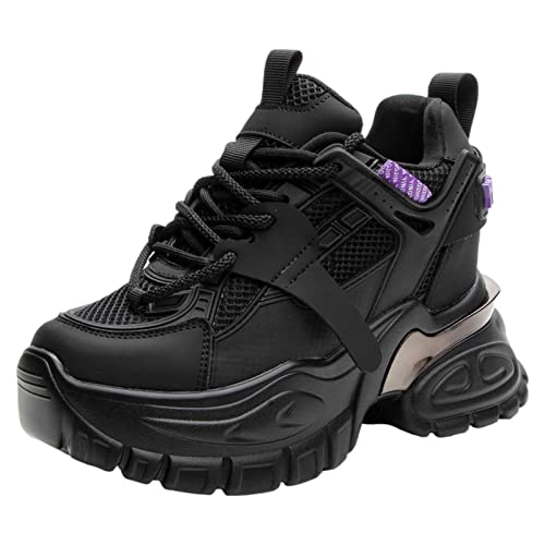 ANUFER Damen Hohe Plattform Chunky Trainer Schuhe Echtes Leder Keilabsatz Turnschuhe Schwarz SN070146 EU36 von ANUFER