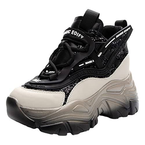 ANUFER Damen Hohe Plattform Chunky Trainer Schuhe Glänzend Pailletten Mode Keilabsatz Turnschuhe Schwarz SN070147 EU38.5 ANUFER Damen Hohe Plattform Chunky Trainer Schuhe Glänzend Pailletten Mode Keilabsatz Turnschuhe Schwarz SN070147 EU38.5 von ANUFER