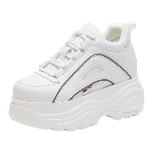 ANUFER Damen Hohe Plattform Chunky Turnschuhe Beiläufig Schnüren Sport Papa Schuhe Weiß mit Schwarzem Rand SN02920 EU41 von ANUFER