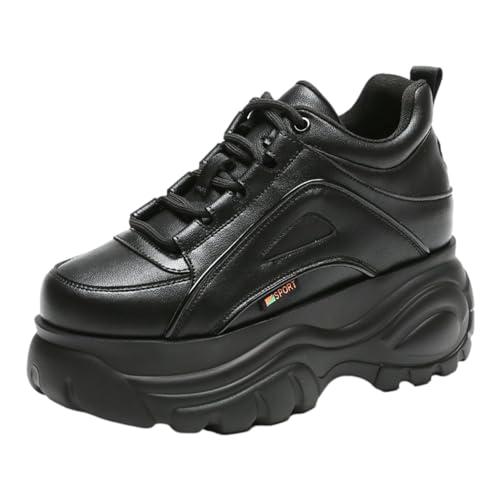 ANUFER Damen Hohe Plattform Chunky Turnschuhe Beiläufig Schnüren Sport Papa Schuhe Schwarz SN02920 EU39.5 von ANUFER