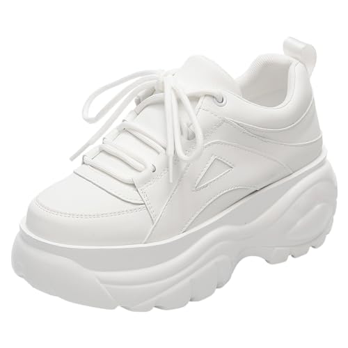 ANUFER Damen Hohe Plattform Chunky Turnschuhe Beiläufig Schnüren Sport Papa Schuhe Weiß SN02920 EU35 von ANUFER