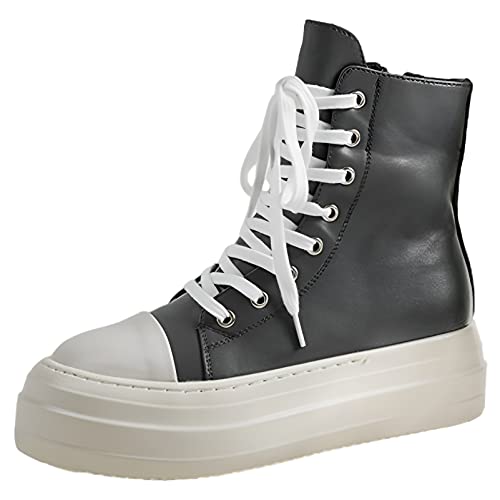 ANUFER Damen Hohe Spitze PU Leder Turnschuhe Plattform Schnüren&Seitlicher Reißverschluss Zwanglos Sportschuhe Grau SN0707149 EU38 von ANUFER