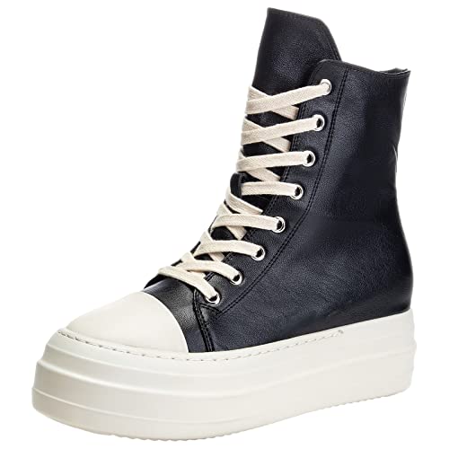 ANUFER Damen Hohe Spitze PU Leder Turnschuhe Plattform Schnüren&Seitlicher Reißverschluss Zwanglos Sportschuhe Schwarz SN0707149 EU36 von ANUFER