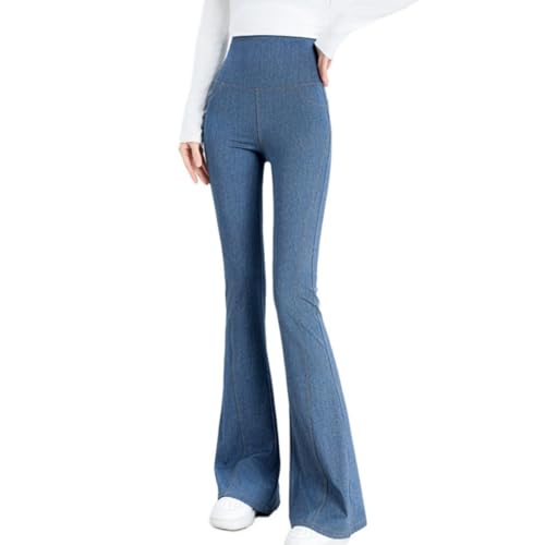 ANUFER Damen Hohe Taille Ausgestellt Yoga-Hose Dehnbar Workout Bootleg-Hose SD5A40322 Blau Größe XL von ANUFER
