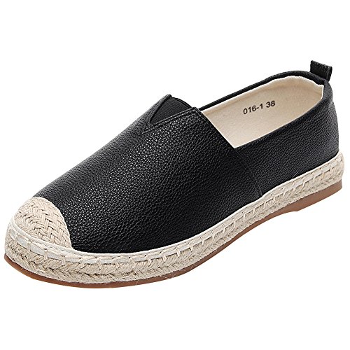 ANUFER Damen Komfort Flach Leinenschuhe Low-Top Schlüpfen Espadrilles Schwarz SN020530 EU37 von ANUFER