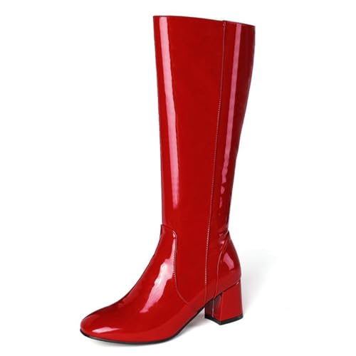 ANUFER Damen Lackleder Kniehoch Gogo Stiefel Klobiger Absatz Seitlicher Reißverschluss Disco-Stiefel Rot SD5A40730 EU37.5 ANUFER Damen Lackleder Kniehoch Gogo Stiefel Klobiger Absatz Seitlicher Reißverschluss Disco-Stiefel Rot SD5A40730 EU37.5 von ANUFER