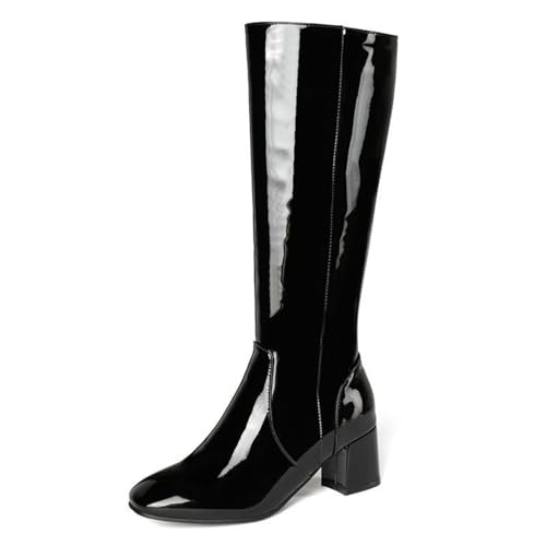 ANUFER Damen Lackleder Kniehoch Gogo Stiefel Klobiger Absatz Seitlicher Reißverschluss Disco-Stiefel Schwarz SD5A40730 EU38 ANUFER Damen Lackleder Kniehoch Gogo Stiefel Klobiger Absatz Seitlicher Reißverschluss Disco-Stiefel Schwarz SD5A40730 EU38 von ANUFER