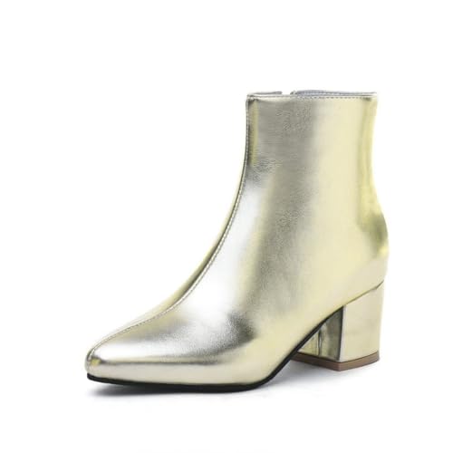 ANUFER Damen Mittlerer Grober Absatz Stiefeletten Mode Lackleder Warm Winter Tanzschuhe Gold SD5A40731 EU38 von ANUFER