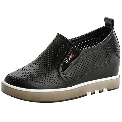 ANUFER Damen Mittlerer Keilabsatz Trainer Atmungsaktiv Ausgehöhlt Schlüpfen Sportschuhe Schwarz SN020329-2 EU37 von ANUFER