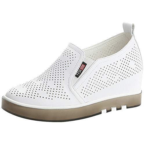 ANUFER Damen Mittlerer Keilabsatz Trainer Atmungsaktiv Ausgehöhlt Schlüpfen Sportschuhe Weiß SN020329-2 EU39.5 von ANUFER