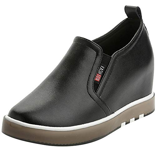 ANUFER Damen Mittlerer Keilabsatz Trainer Mikrofaser-Leder Schlüpfen Sportschuhe Schwarz SN020329 EU38.5 von ANUFER