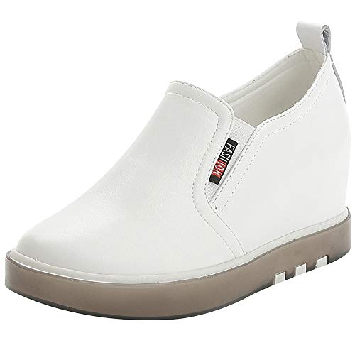 ANUFER Damen Mittlerer Keilabsatz Trainer Mikrofaser-Leder Schlüpfen Sportschuhe Weiß SN020329 EU39.5 von ANUFER