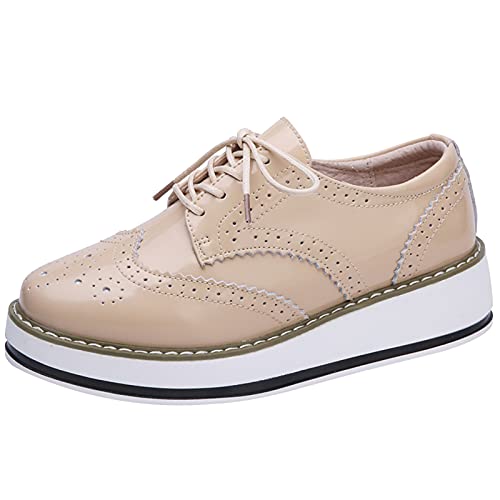 ANUFER Damen Schnüren Brogues Turnschuhe Beiläufig Plattform Creeper Aprikose Patent SN02887 EU42 von ANUFER