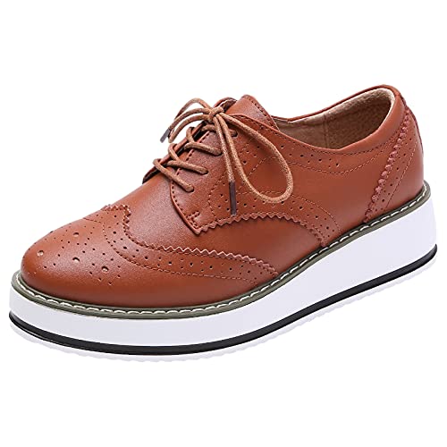 ANUFER Damen Schnüren Brogues Turnschuhe Beiläufig Plattform Creeper Braun Matt SN02887 EU38.5 von ANUFER