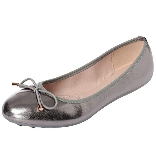 ANUFER Damen Runde Spitze Slip-on Ballerinas Bezaubernd Bowknot Pumps Dolly Schuhe Runde Spitze Grau SN02752 UK6=EU39.5=CN41 von ANUFER