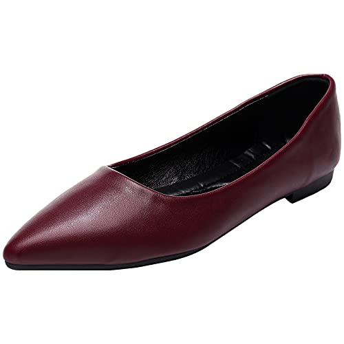 ANUFER Damen Spitze Ballerinas Geschlossene Zehe Schlüpfen Pumps Abendschuhe Burgund SN070679 EU38.5 von ANUFER