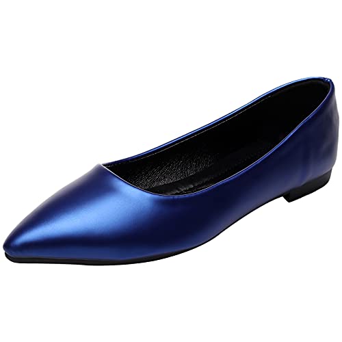 ANUFER Damen Spitze Ballerinas Geschlossene Zehe Schlüpfen Pumps Abendschuhe Königsblau SN070679 EU40.5 von ANUFER