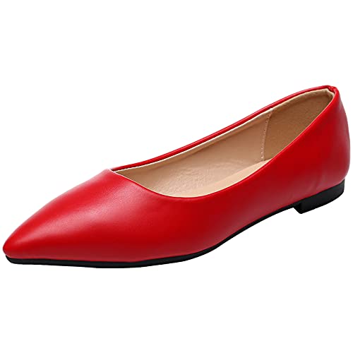 ANUFER Damen Spitze Ballerinas Geschlossene Zehe Schlüpfen Pumps Abendschuhe Rot SN070679 EU40.5 von ANUFER
