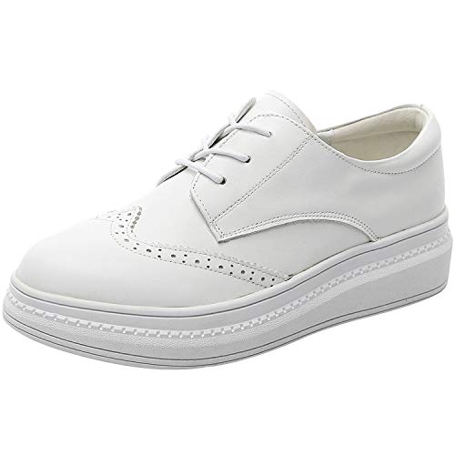 ANUFER Damen Stilvoll Echtes Leder Brogue Turnschuhe Schnürung Plateau Oxfords Schuhe Weiß SN02406 EU35 von ANUFER
