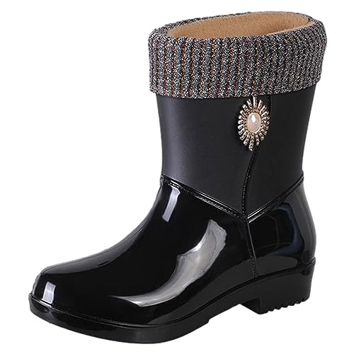 ANUFER Damen Wasserdicht Mittlere Wade Regenstiefel mit Herausnehmbarem Innenfutter Slipper Gummistiefel Schwarz SN021240 EU38.5 von ANUFER