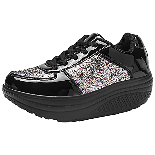 ANUFER Damen Super Leicht Plattform Turnschuhe Schnüren Keil Sportschuhe Schwarz SN070680 EU38.5 von ANUFER