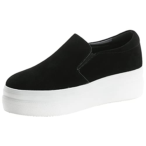 ANUFER Damen Turnschuhe Hohe Plattform Keilabsatz Schlüpfen Creepers Müßiggänger Schuhe Schwarz SN020338 EU38.5 von ANUFER