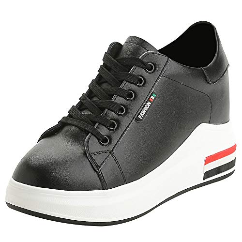 ANUFER Damen Turnschuhe Hohe Plattform Versteckter Keilabsatz Schnüren Mode Trainer Sportschuhe Schwarz SN020331 EU38 von ANUFER