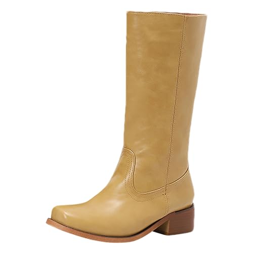 ANUFER Damen Unter dem Knie Cowboystiefel Quadratische Zehenpartie Slip-On Winter Lange Stiefel SN0704201 Gelb EU41.5 ANUFER Damen Unter dem Knie Cowboystiefel Quadratische Zehenpartie Slip-On Winter Lange Stiefel SN0704201 Gelb EU41.5 von ANUFER