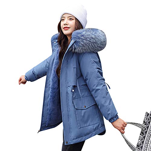 ANUFER Damen Verdickt Parka Jacke Warm Winter Kunstpelz mit Kapuze Mäntel Blau SN07858 S von ANUFER