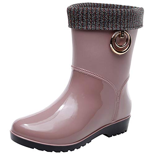 ANUFER Damen Wasserdicht Mittlere Wade Regenstiefel mit Herausnehmbarem Innenfutter Slipper Gummistiefel Aprikose SN021240 EU38 von ANUFER