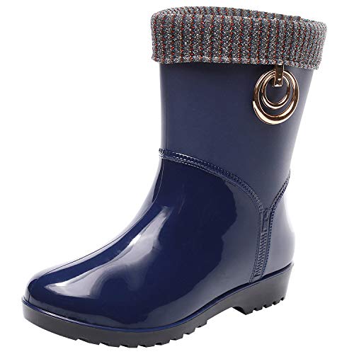ANUFER Damen Wasserdicht Mittlere Wade Regenstiefel mit Herausnehmbarem Innenfutter Slipper Gummistiefel Blau SN021240 EU36 von ANUFER