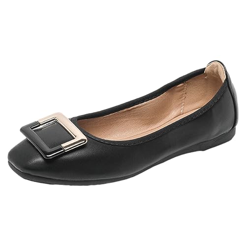 ANUFER Damen Weich Ballerinas Quadratische Zehenpartie Slip-On Wanderschuhe Schwarz DX2830 EU35 von ANUFER