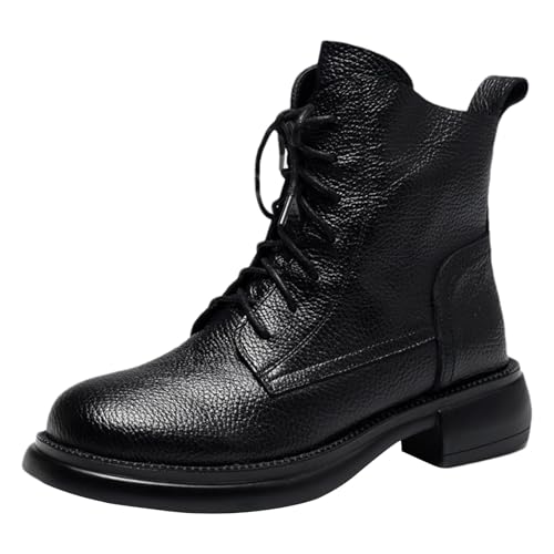 ANUFER Damen Weich Echtes Leder Stiefeletten Runde Spitze Schnürung Seitlicher Reißverschluss Booties SN0706301 Schwarz EU37.5 ANUFER Damen Weich Echtes Leder Stiefeletten Runde Spitze Schnürung Seitlicher Reißverschluss Booties SN0706301 Schwarz EU37.5 von ANUFER